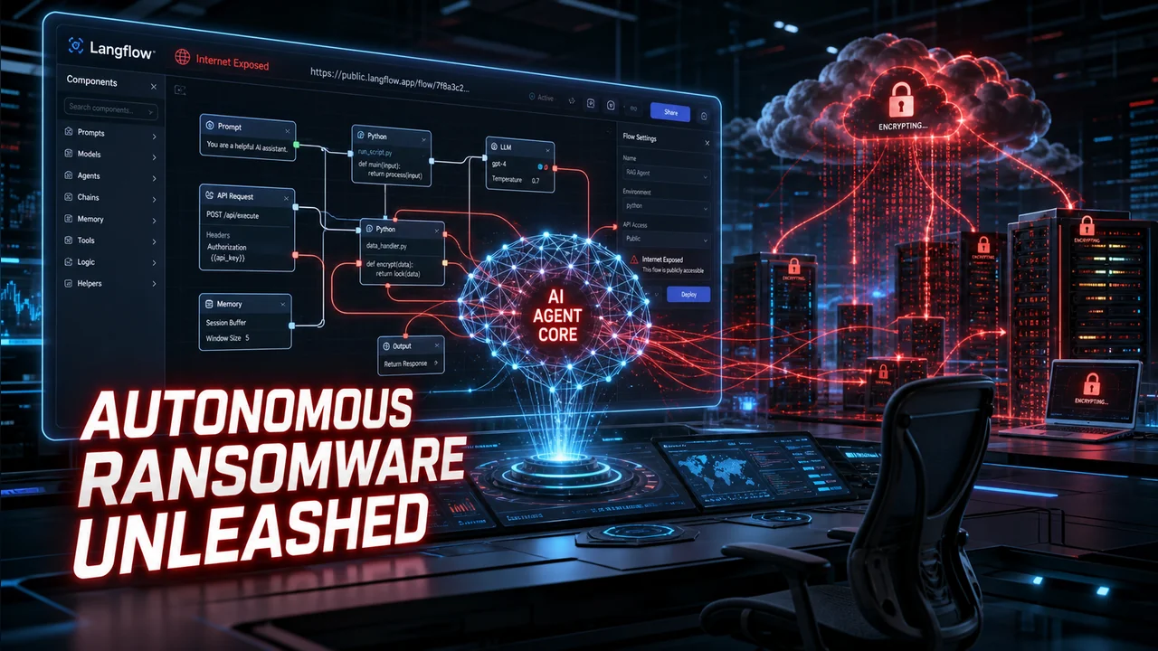 Agentic Ransomware Attack Exploits Langflow End-to-End - ai illustration