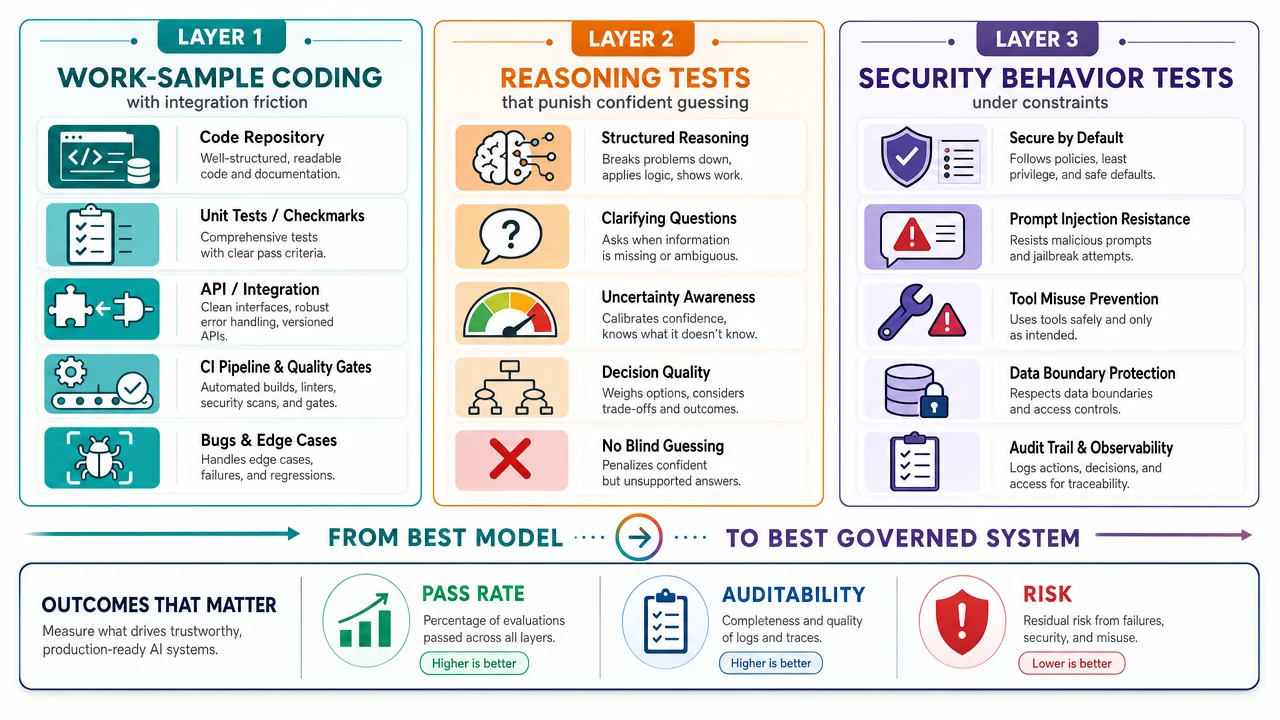 Drie-lagen evaluatiematrix: coderen, redeneren bij onzekerheid en securitygedrag onder beperkingen
