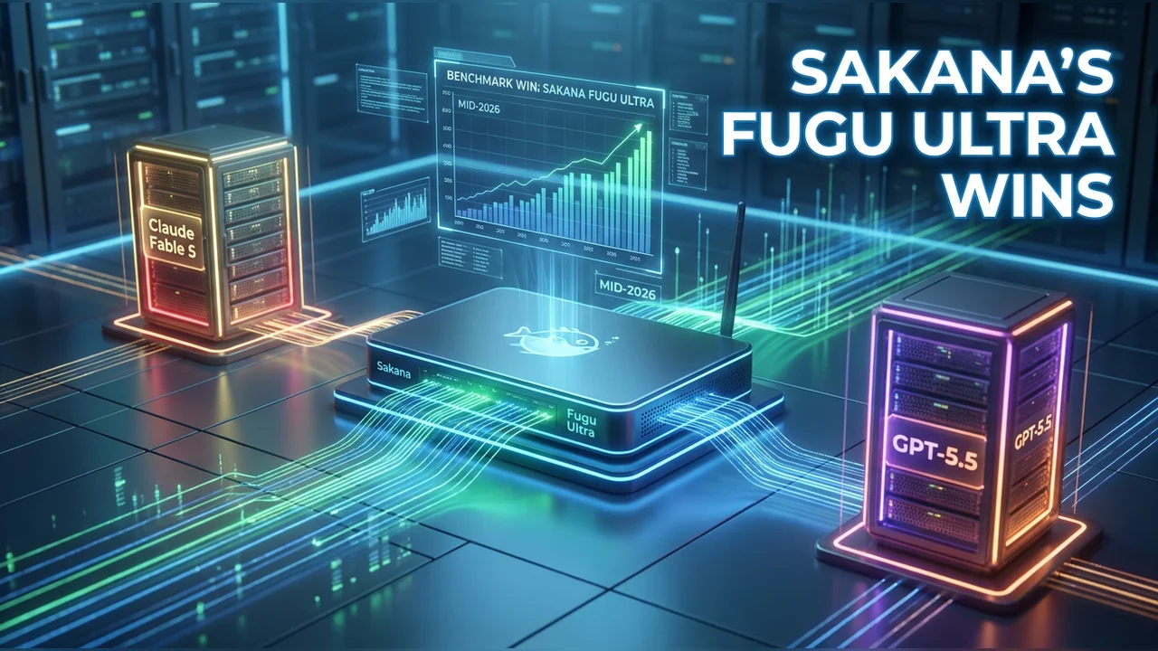 Sakana Fugu Ultra verslaat GPT-5.5 en Fable 5 in 2026 - ai illustratie