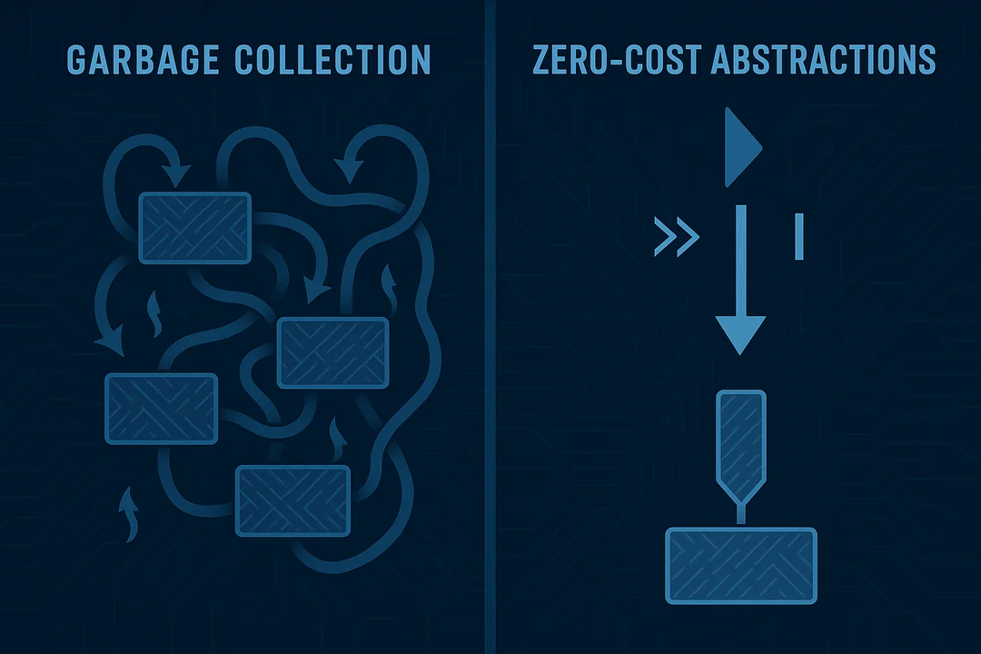 Vergelijking: chaotische garbage collection versus Rust's gestroomlijnde zero-cost abstractie